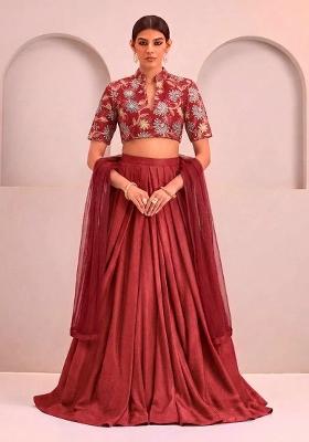 Rust Sequin Organza Lehenga Set