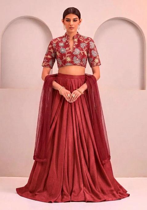 Rust Sequin Organza Lehenga Set