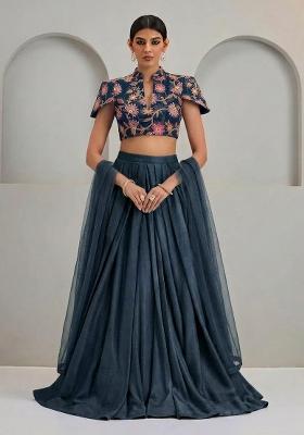 Deep Teal Sequin Organza Lehenga Set
