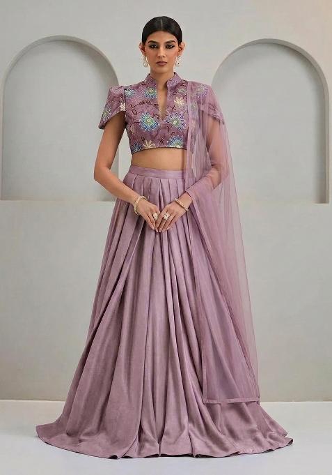 Mauve Sequin Organza Lehenga Set