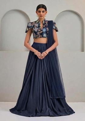 Midnight Blue Sequin Organza Lehenga Set