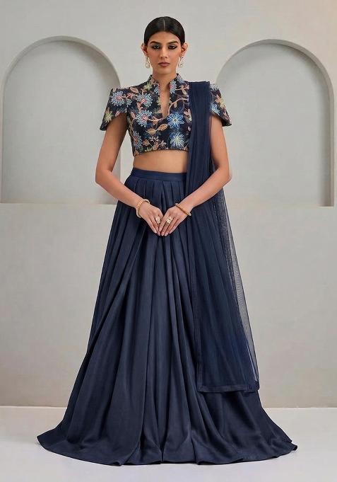 Midnight Blue Sequin Organza Lehenga Set