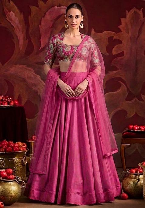 Dark Pink Brocade Lehenga Set
