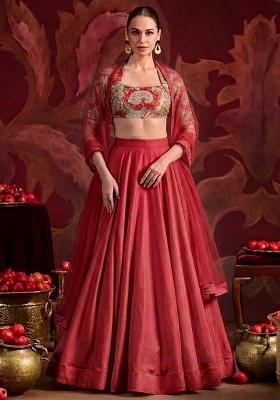 Red Brocade Lehenga Set
