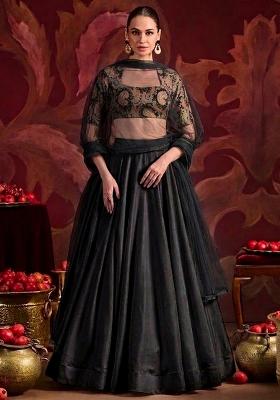 Black Brocade Lehenga Set