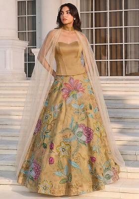 Golden Embroidered Organza Lehenga Set