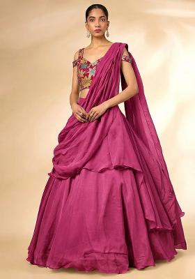 Pink Printed Crepe Lehenga Set