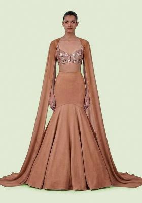 Light Brown Sequin Net Lehenga Set