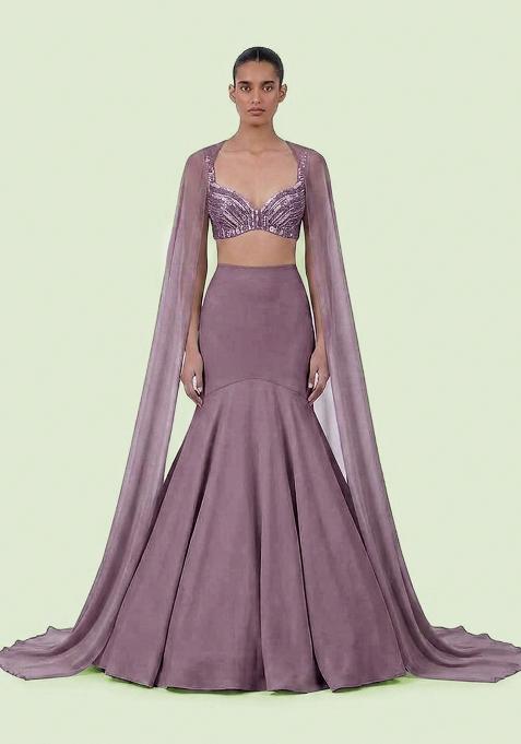 Mauve Sequin Net Lehenga Set