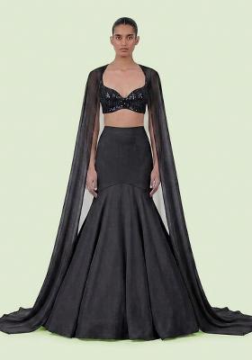 Black Sequin Net Lehenga Set