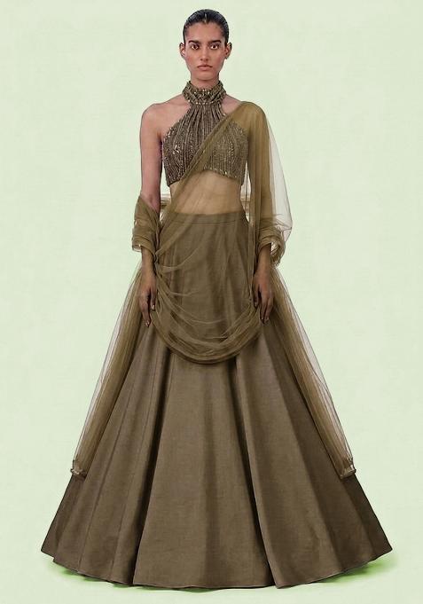 White Sequin Net Lehenga Set