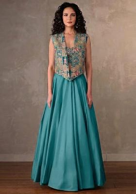 Blue Silk Blend Lehenga Set