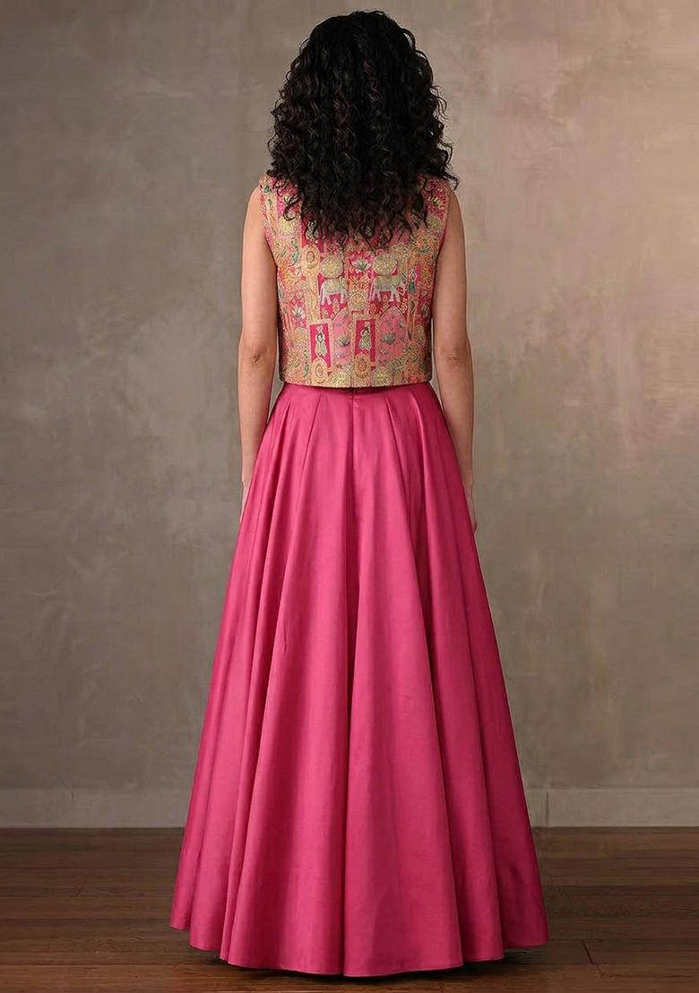 Pink Silk Blend Lehenga Set - Indya