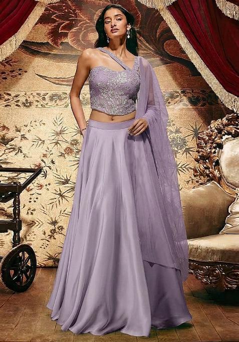 Lilac Embroidered Net Lehenga Set