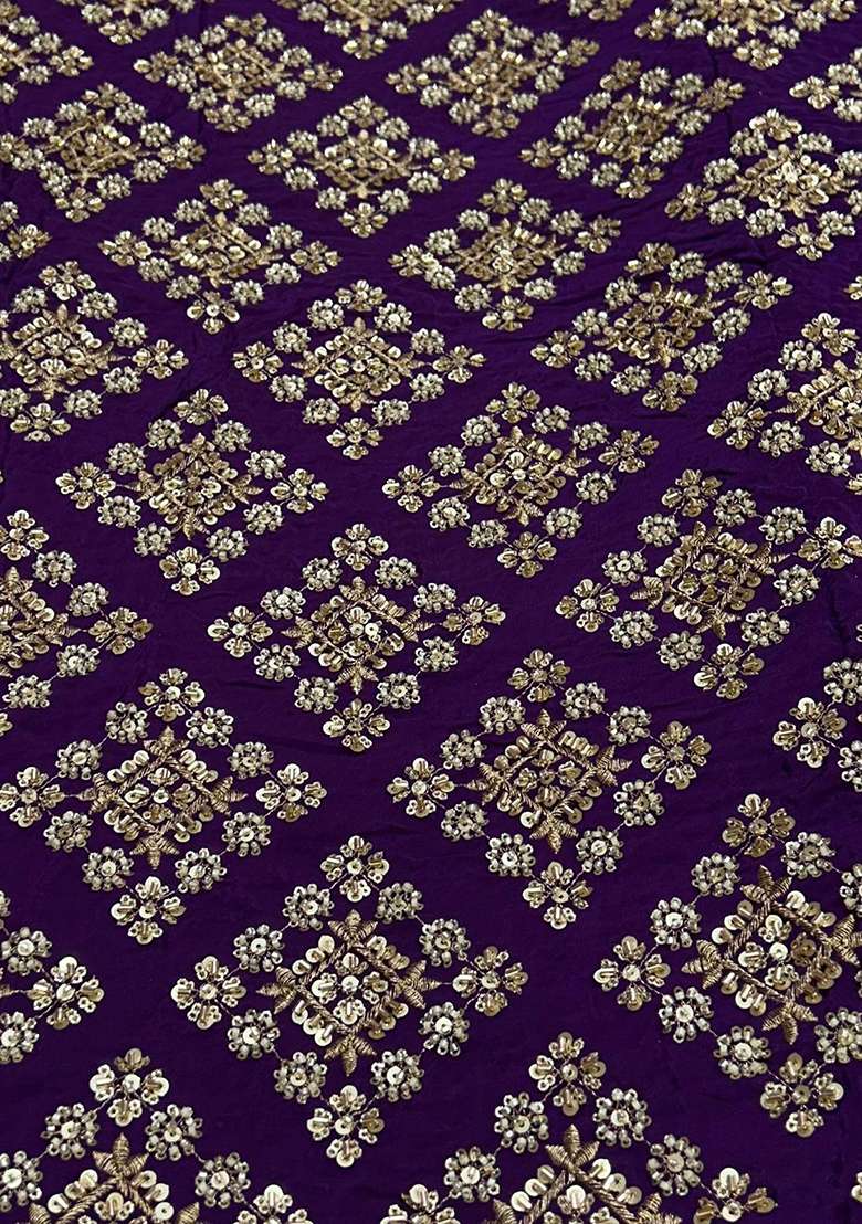 Dark Purple Embroidered Crepe Lehenga Set - Indya