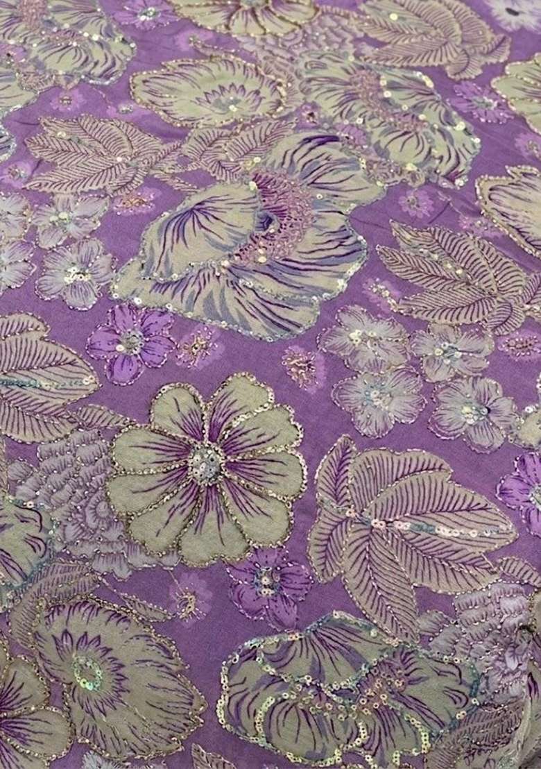 Lilac Printed Crepe Lehenga Set - Indya