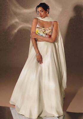 White Printed Organza Lehenga Set