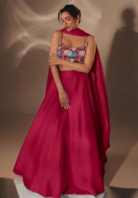 Rani Pink Printed Crepe Lehenga Set