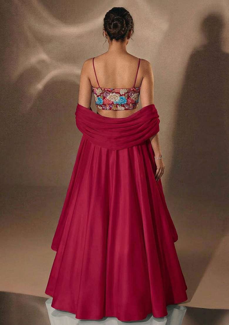 Rani Pink Printed Crepe Lehenga Set - Indya
