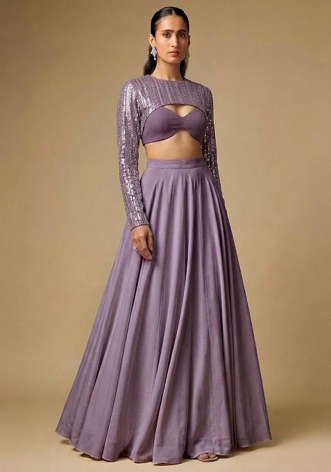 Lilac Sequin Net Lehenga Set