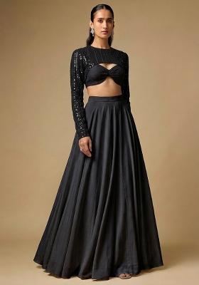 Black Sequin Net Lehenga Set