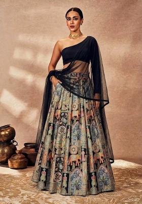 Black Silk Lehenga Set