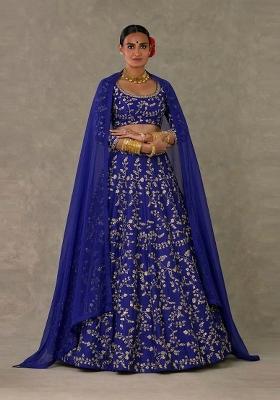 Royal Blue Embroidered Crepe Lehenga Set