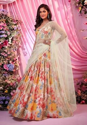 Multicolor Printed Chanderi Lehenga Set