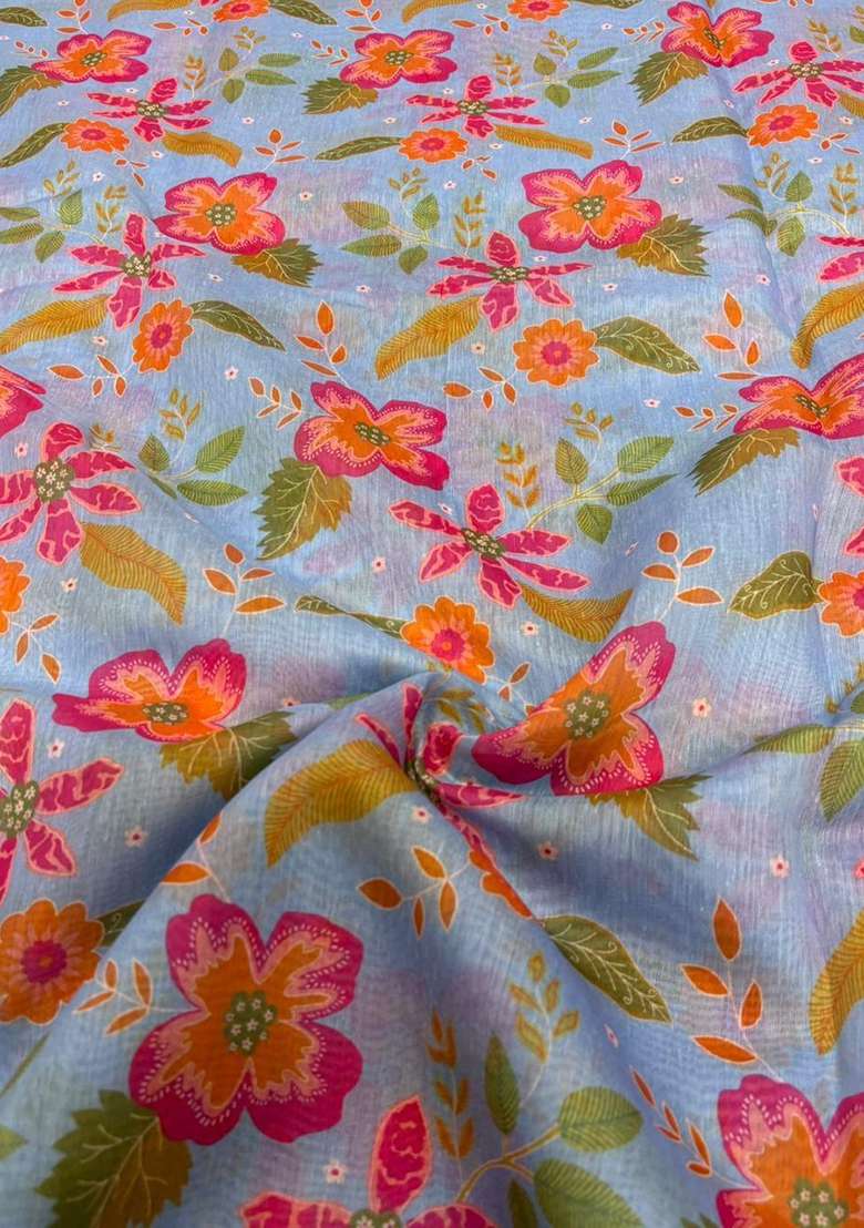 Pastel Blue Chanderi Lehenga Set with Printed for Diwali | Wedding & Festive Wear - Indya
