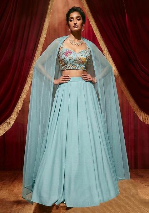 Blue Printed Lehenga Set