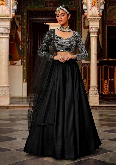 Black Mirror Work Georgette Lehenga Set