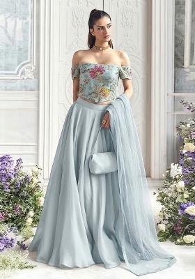 Powder Blue Embroidered Organza Lehenga Set