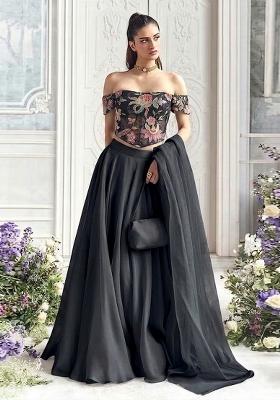 Black Embroidered Organza Lehenga Set