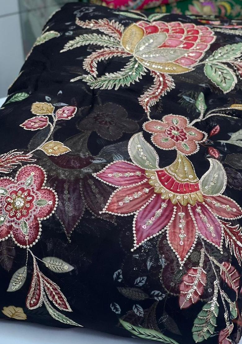 Black Embroidered Organza Lehenga Set - Indya