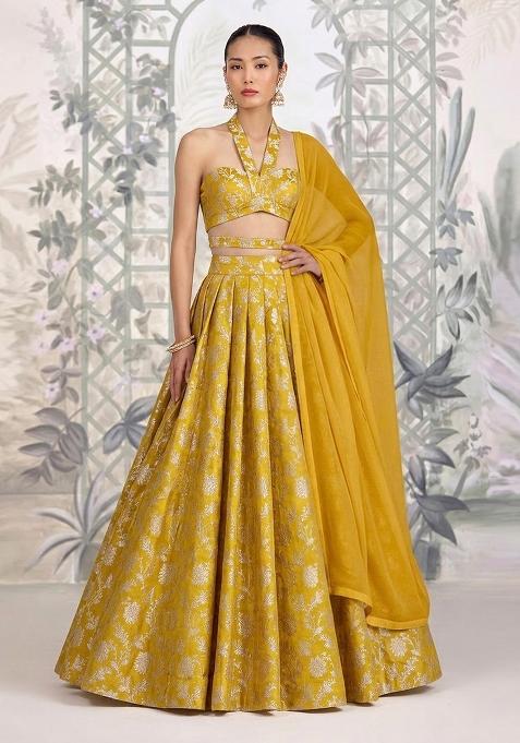 Yellow Brocade Lehenga Set