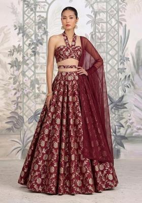 Maroon Brocade Lehenga Set