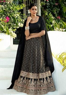 Black Brocade Lehenga Set