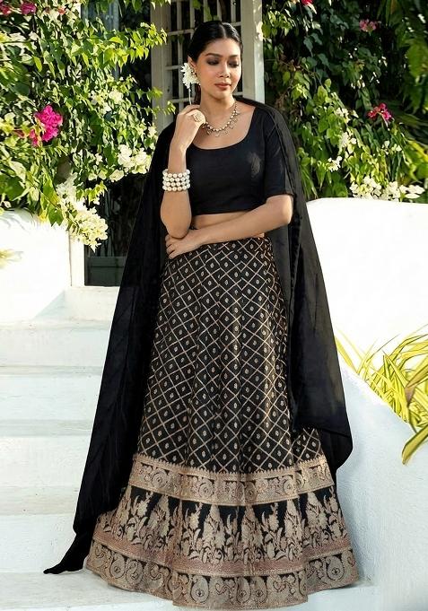 Black Brocade Lehenga Set