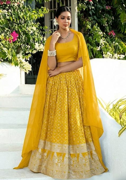 Yellow Brocade Lehenga Set