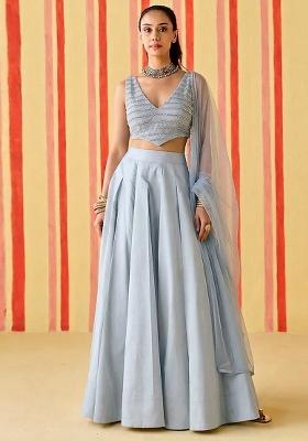 Powder Blue Sequin Silk Lehenga Set