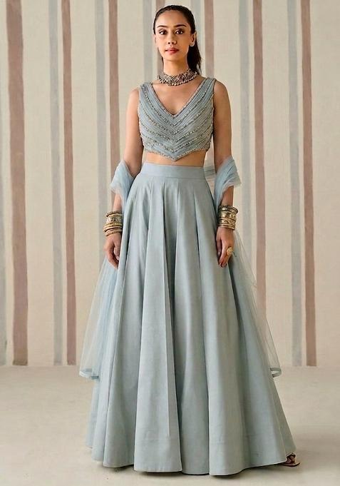 Light Blue Sequin Lehenga Set