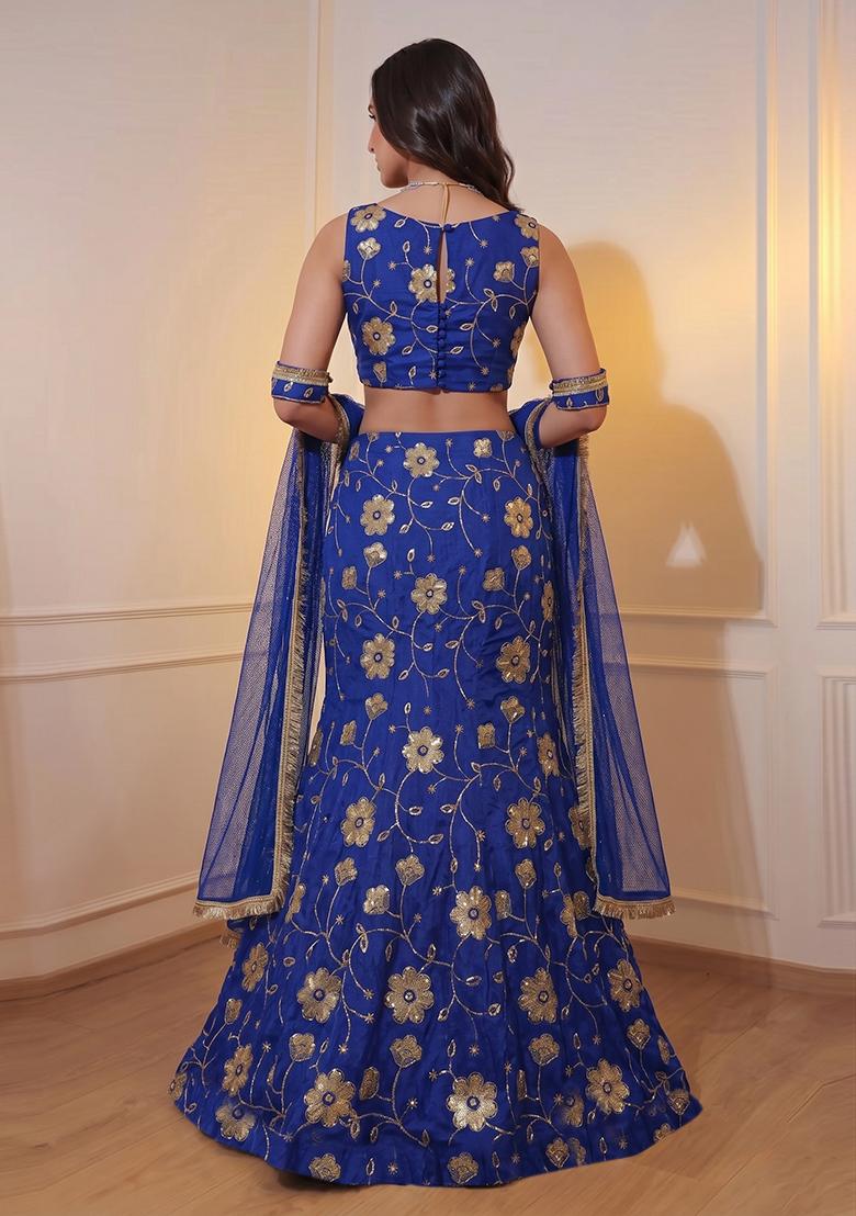Royal Blue Embroidered Lehenga Set - Indya