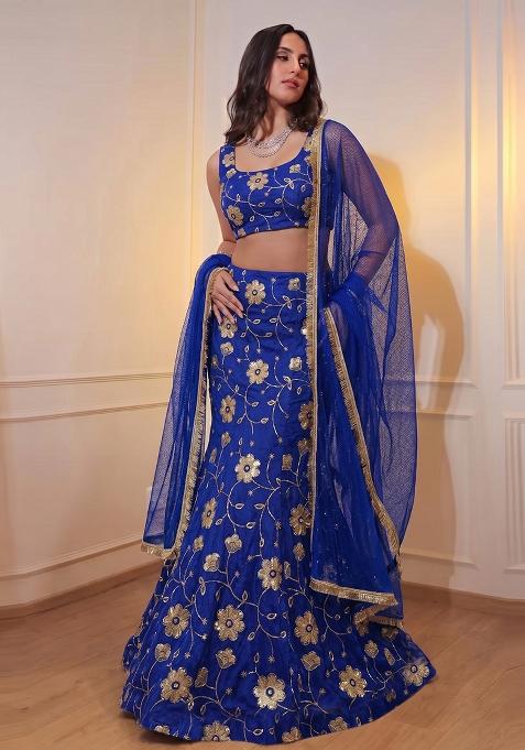 Royal Blue Embroidered Lehenga Set