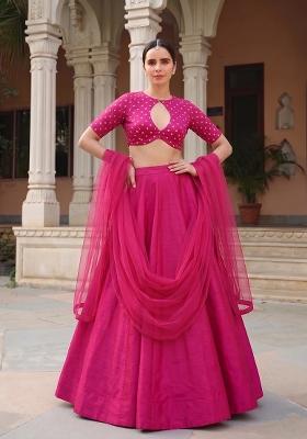 Rani Pink Printed Silk Blend Lehenga Set