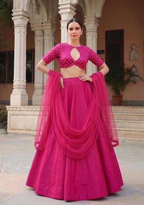 Rani Pink Printed Silk Lehenga Set