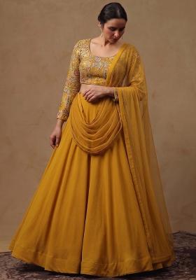 Mustard Yellow Silk Blend Lehenga Set