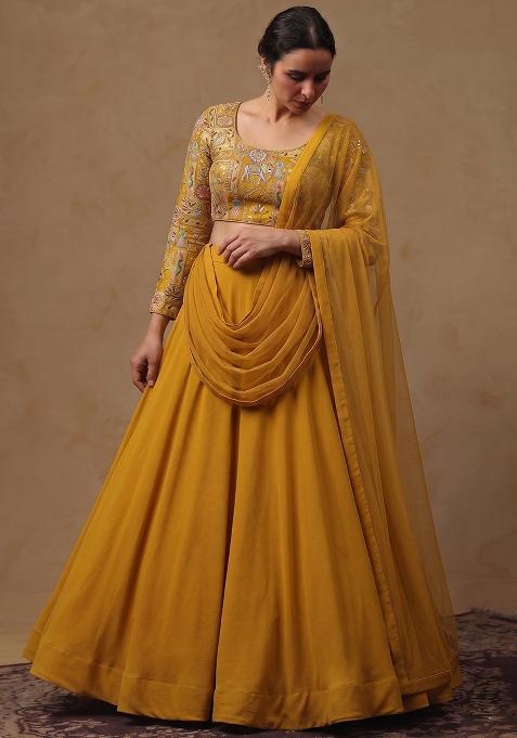 Mustard Yellow Silk Lehenga Set