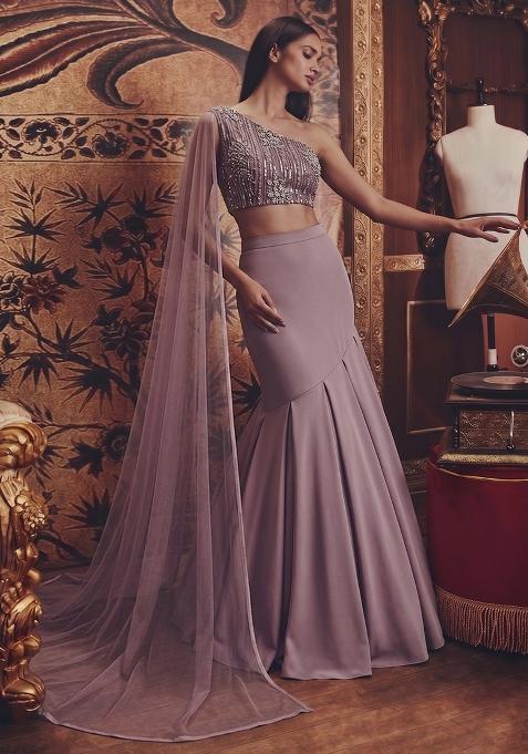 Mauve Sequin Net Lehenga Set