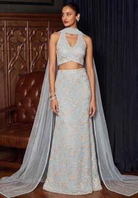 Powder Blue Embroidered Lehenga Set