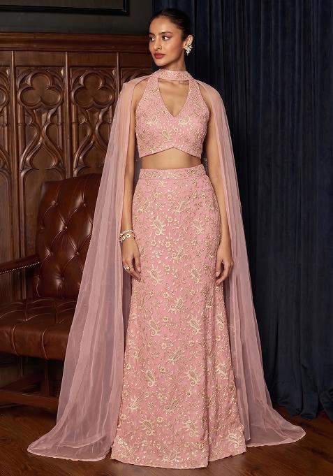 Pastel Pink Embroidered Lehenga Set